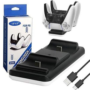 Cargador para Controles de PS5 - Cargador de controlador, estación de carga de Playstation 5 mejorada Dock Slim Mini portátil con protección de chip de seguridad, carga rápida dual USB tipo C, para controlador Sony DualSense