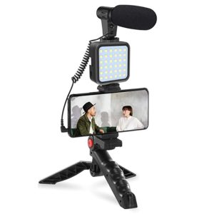 Kit para hacer videos de Vlogging de escritorio con agarre manual plegable, estabilizador con micrófono, soporte para teléfono/cámara, control remoto y luz de vídeo LED PK-771