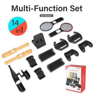 Kit para Nintendo Switch OLED 14 en 1 TNS-0125, barra de pesca deportiva, soporte plegable, palo de tambor, correa de mano, raqueta de tenis para Switch OLED