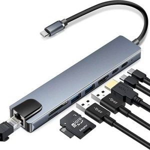Adaptador USB C, 8 en 1 4K HDMI, 85W PD, puertos USB 3.0, puerto de datos USB C, lector de tarjetas SD/TF