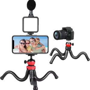 Kit para hacer videos de Vlogging de escritorio con agarre manual plegable, estabilizador con micrófono, soporte para teléfono/cámara, control remoto y luz de vídeo LED PK-776