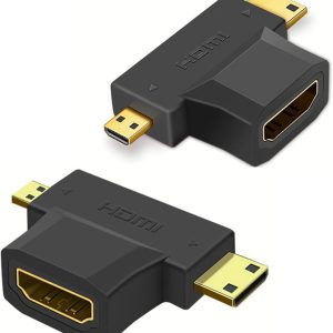 Adaptador HDMI 2 en 1 Micro HDMI y Mini HDMI, adaptador universal mini/micro HDMI macho a HDMI hembra con conector chapado en oro