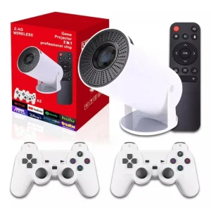 Proyector HY300 LED de Alta Resolución + Consola de Juegos + Android 12 - Proyector de película portátil inteligente para el hogar, para iOS, Android, Windows, PS5, laptop, TV Stick, compatible con HDMI, USB, audio, tarjeta