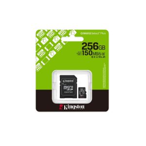 Memoria microSD KINGSTON 256GB Canvas Select Plus, UHS-I, U1/U3, v10/30, A1, Clase 10, lectura 150MB/s, con Adaptador