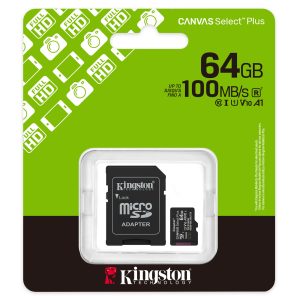 Memoria micro SD de 64GB Canvas Select Plus G3 microSDXC 100MB/s clase 10 Kingston
