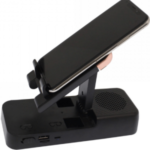 Soporte de Celular F18 Soporte Negro Bluetooth con Bocina Integrada y Efecto de Bajo, Multifuncional Material ABS para Teléfonos o Tablet, Ideal para la Oficina o el Hogar