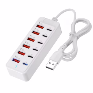 Regleta de Carga Rápida de 12 Puertos de 66w / 6 Puertos USB y 6 Puertos Tipo C