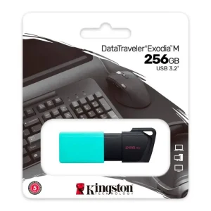 Memoria USB Kingston DataTraveler Exodia M - USB 3.2, 256GB,  Negra con Cian