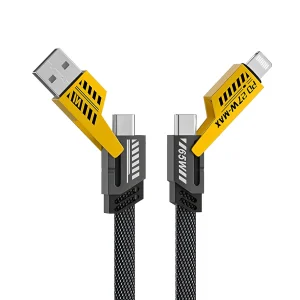 Cable Plano de Carga Rápida 4 en 1 27W con Puertos USB, Lightning, tipo C