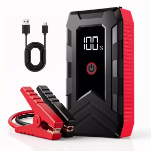 Arrancador STSCELZ modelo DY02 portátil para batería de auto, puente de batería de 12 V, apto para motores de gasolina de hasta 1.32 galones y diésel de 101.44 onzas, con pantalla LCD, arrancador de energía portátil de 12 V, con luz LED de tres modos y cables de puente